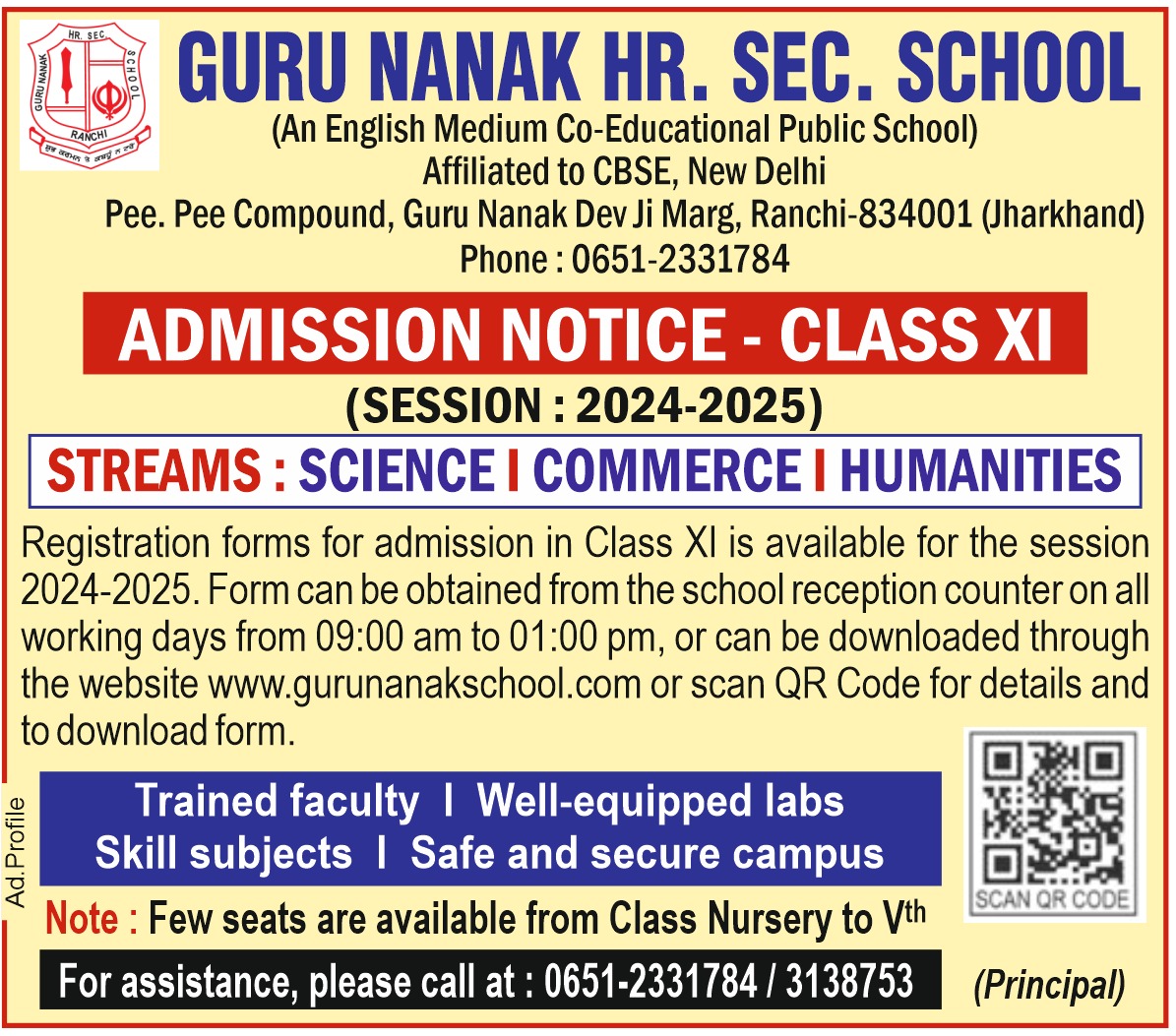 Admission Notice for session 2024-2025